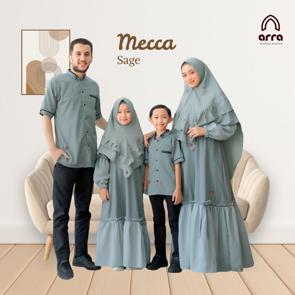 ARRA - Baju Sarimbit Couple Keluarga Muslim Koko Gamis Ayah Ibu Anak Laki Laki Perempuan Jumbo Sage