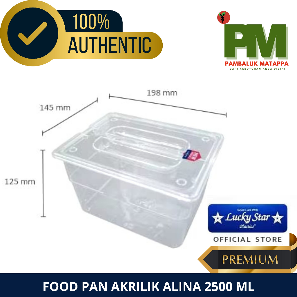 LUCKY STAR - Food Pan Akrilik ALINA 2500ml Wadah Topping , Tempat Prasmanan BPA FREE, Wadah Es Teler