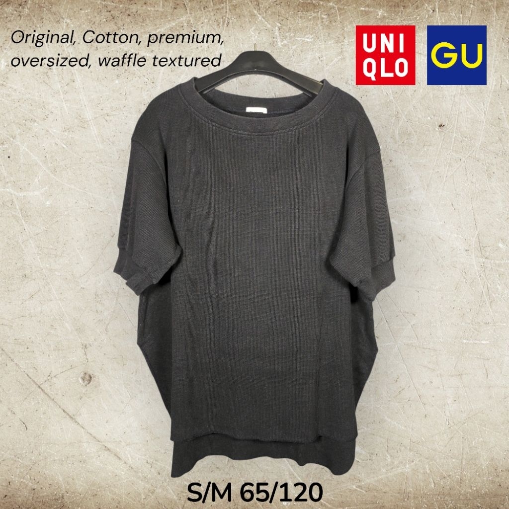 GU Global Uniqlo Oversized Boxy T-shirt Original Kaos lengan pendek waffle size S M L
