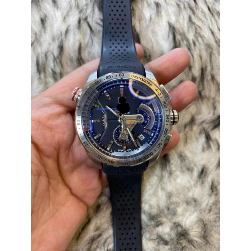 The Luxe Watch106 Jam Tangan Pria Mewah Grand Caliper Chronograph Calibre 36 Black Dial Rubber Movem