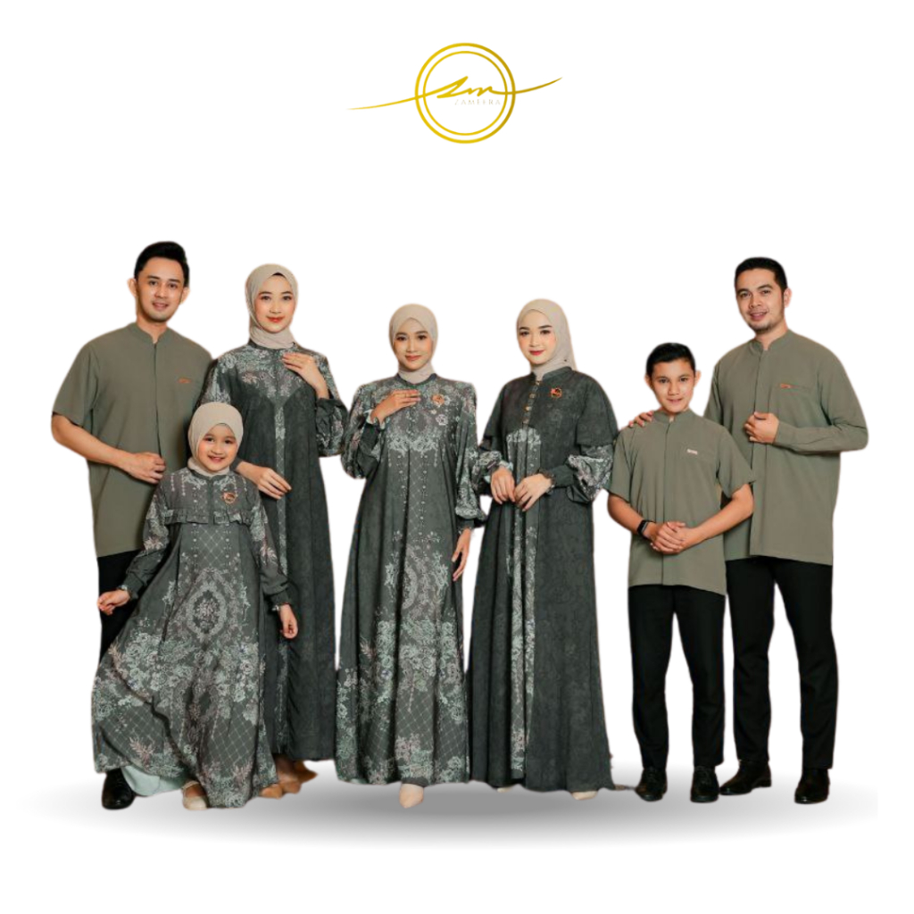 Famset Terbaru Kirana Family Set Series Warna Laurel Green - Baju Couple Sarimbit Keluarga Zameera G