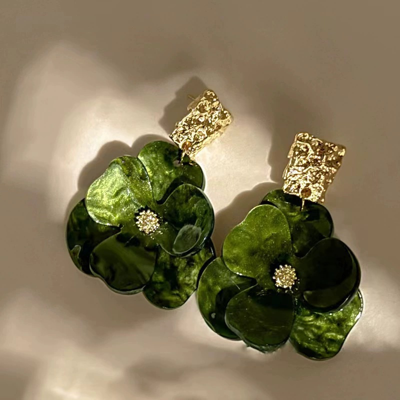 Anting Gantung Bunga Hijau Wanita Korea Elegan Hijab A1358