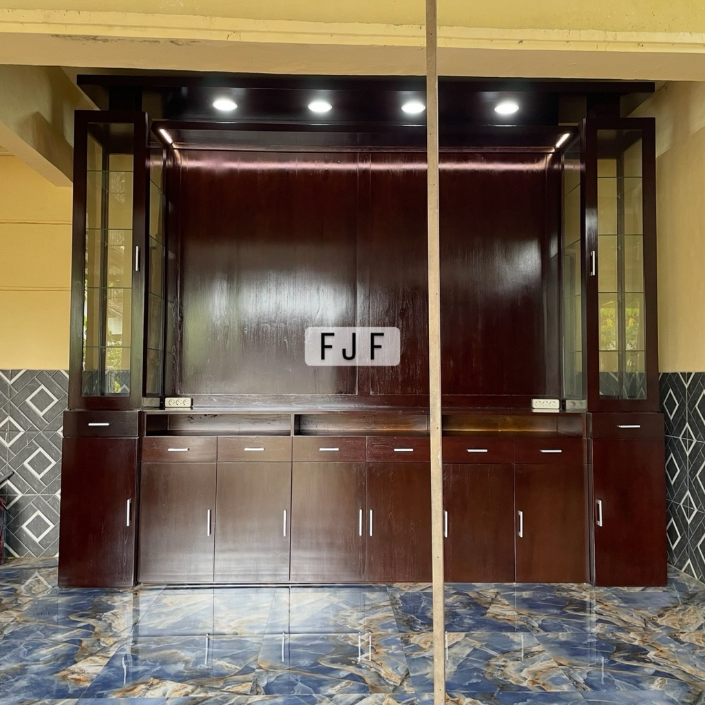 Almari Tv Mewah Lemari Tv Pajangan Model Minimalis Bahan Full Kayu Jati Perhutani