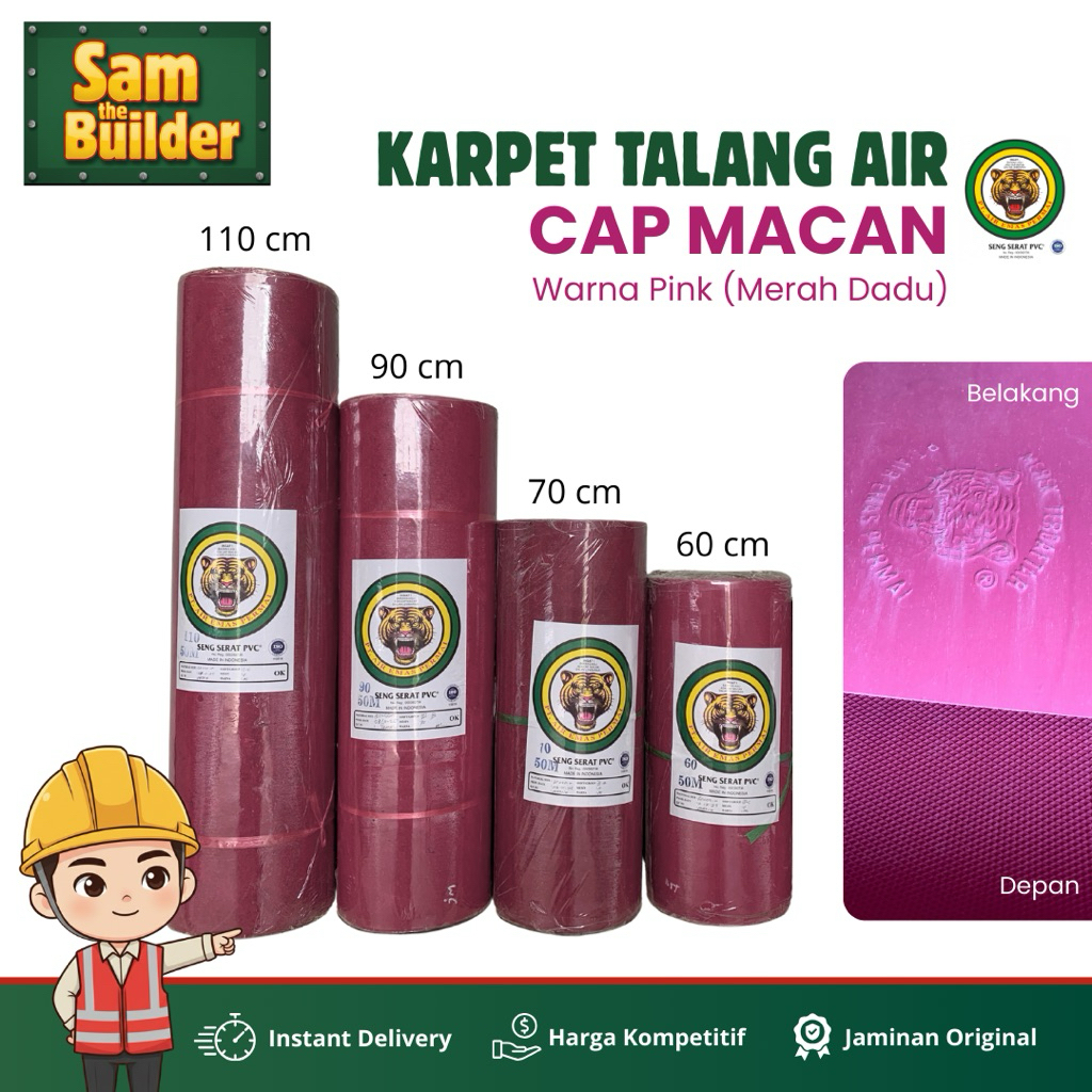Karpet Talang Air Tebal 1,2 mm - 0,8 mm Merah Hitam / Pink / Biru / Putih Kuat Anti Bocor Lentur Tah