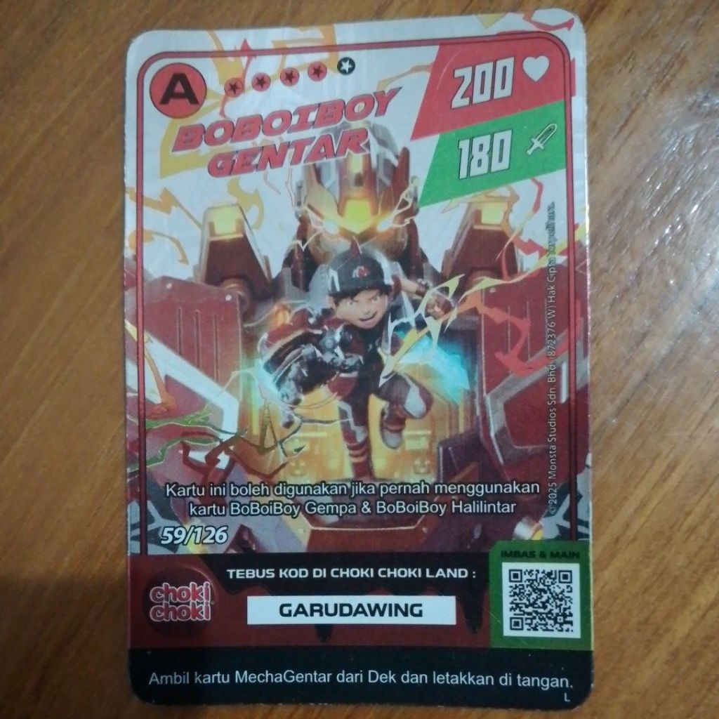 kartu boboiboy gentar