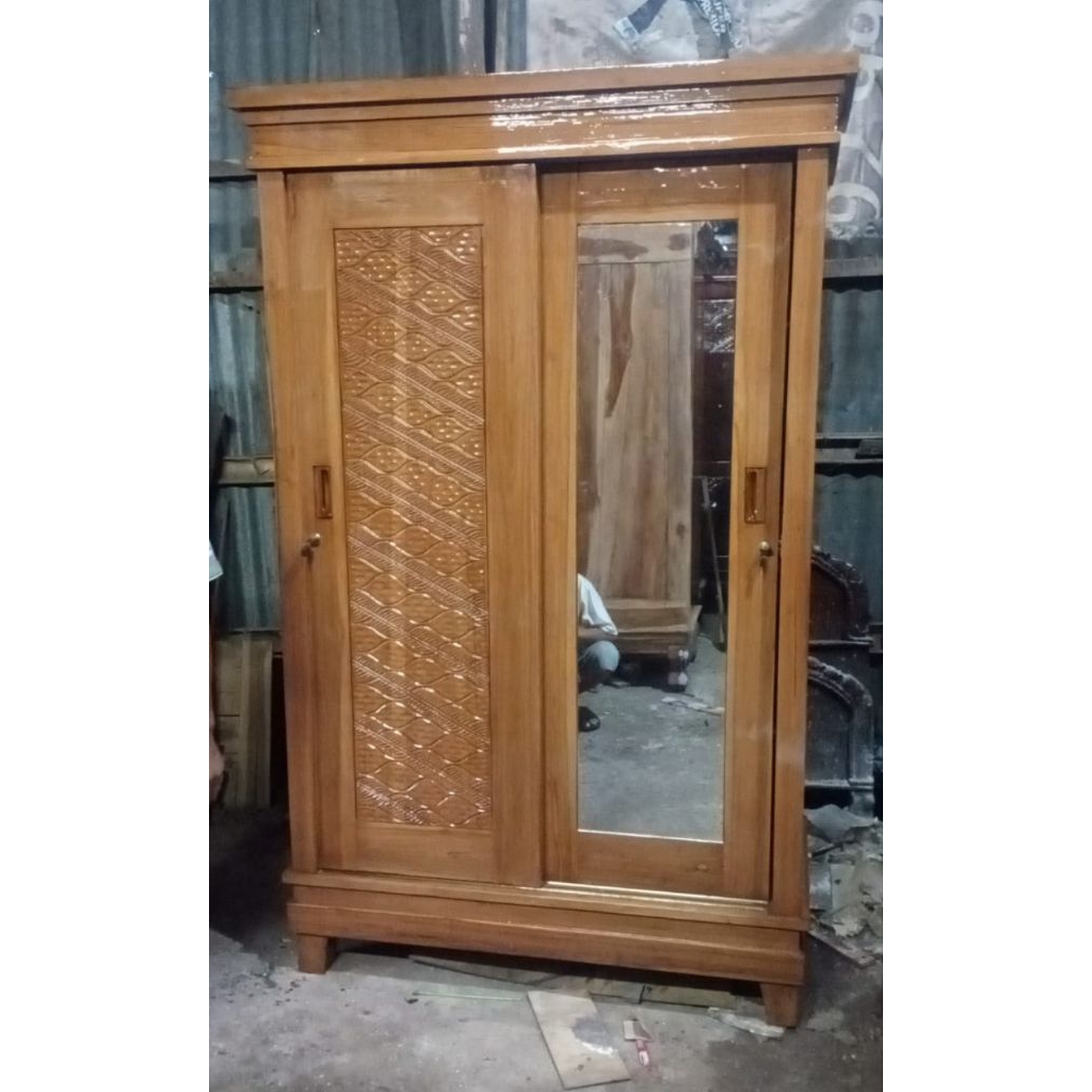 lemari jati 2 pintu sleding