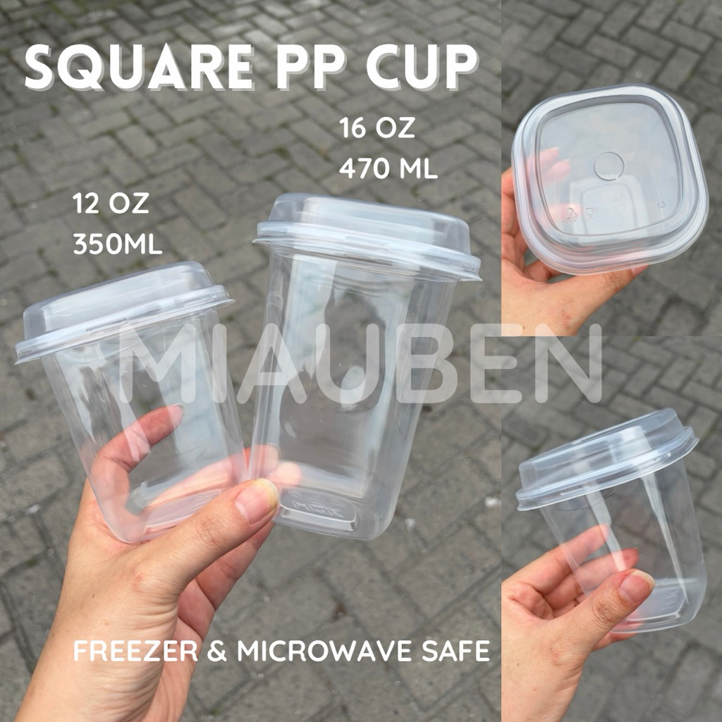 (10set) Cup persegi square pp cup 12oz 16oz 22oz