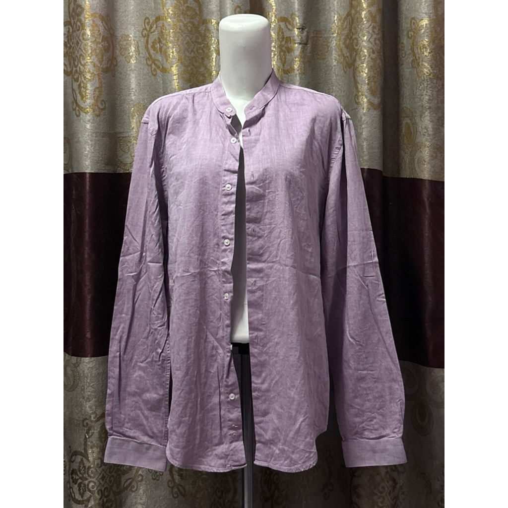 branded Zara Man fulltag - baju atasan kemeja pria warna lilac cuttingan slimfit