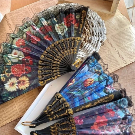 [AE] KIPAS SPANYOL |  kipas lipat hitam motif bunga plastik Kipas Lipat Kipas Spanyol Renda Kipas So