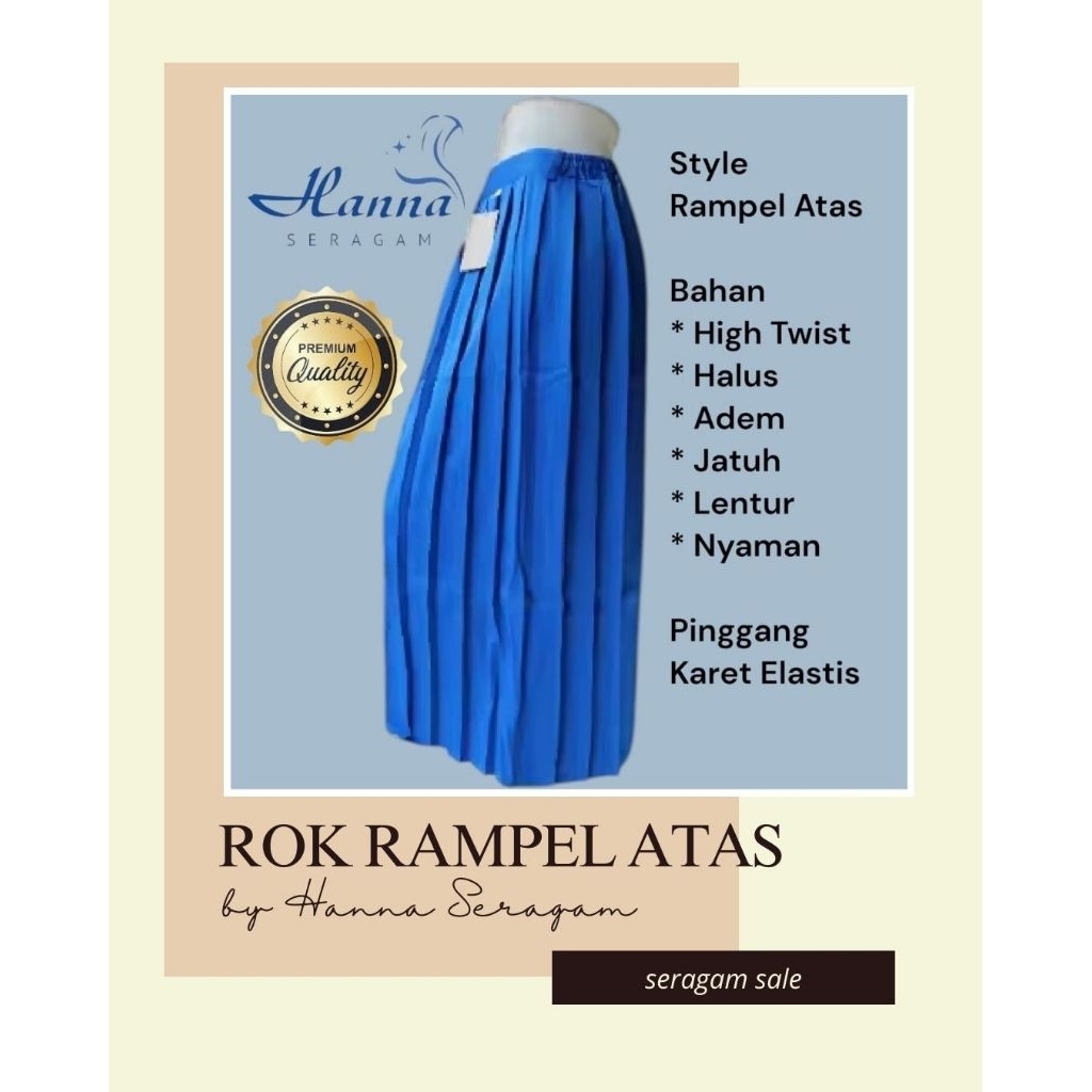 rok panjang rempel atas mi biru benhur/maxi panjang rempel atas mi biru benhur/seragam sekolah