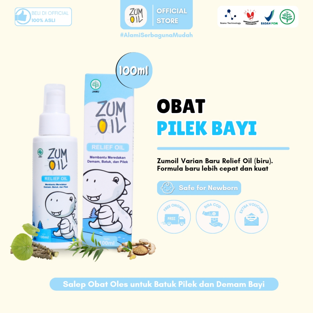Zumoil Relief Oil (Biru) - Salep Obat Oles untuk Batuk Pilek dan Demam Bayi