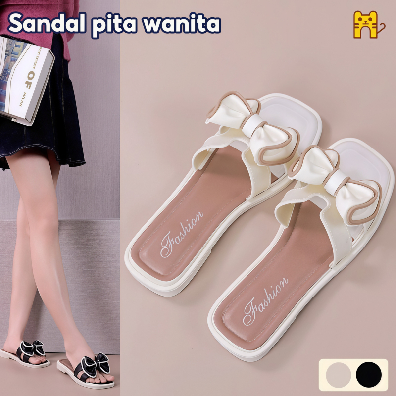 Taylor Wanita Kekinian Sandal selop wanita dengan pita elegan, sol ringan anti slip, tersedia warna 