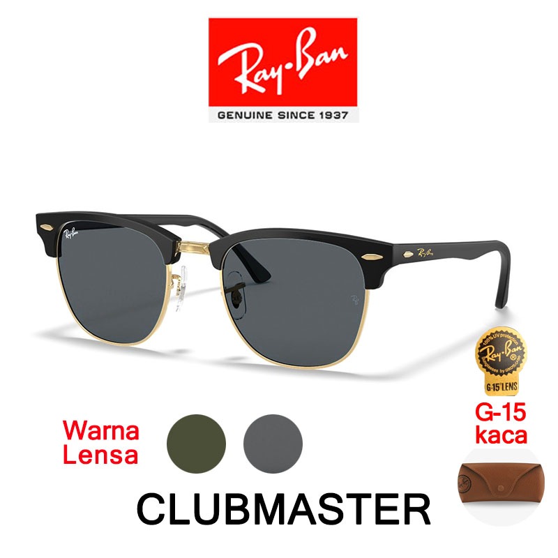 Kacamata Hitam Ray-ban Original Sunglasses Clubmaster Classic RB3016 Lensa Kaca Pria/Wanita