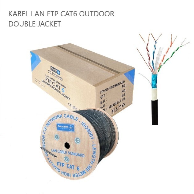 Kabel Lan Ftp Cat6  Cat5e Outdoor Doubel Jacket Hitam Falcom