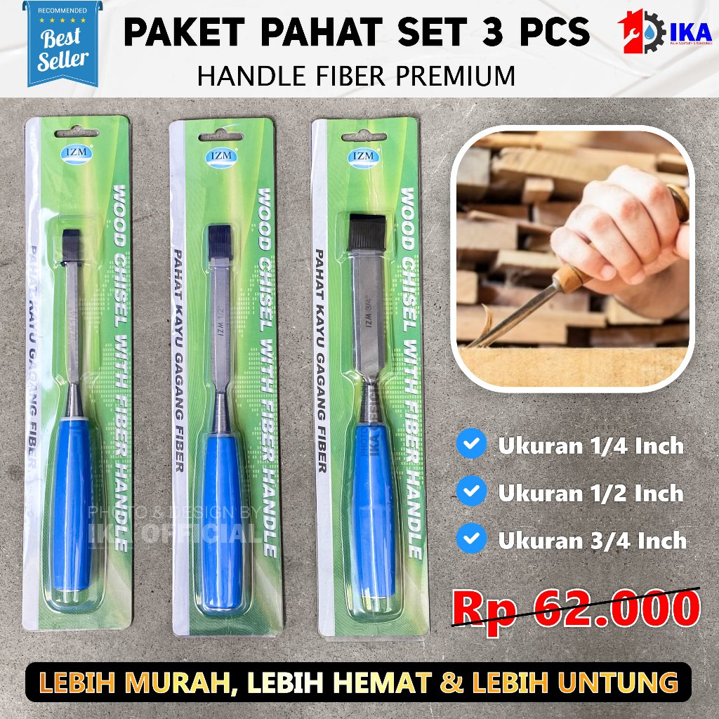 Pahat kayu set asli 3pcs ( 1/4" , 1/2" , 3/4" ) gagang fiber murah / Pahat Kayu 3 Set Gagang Fiber S