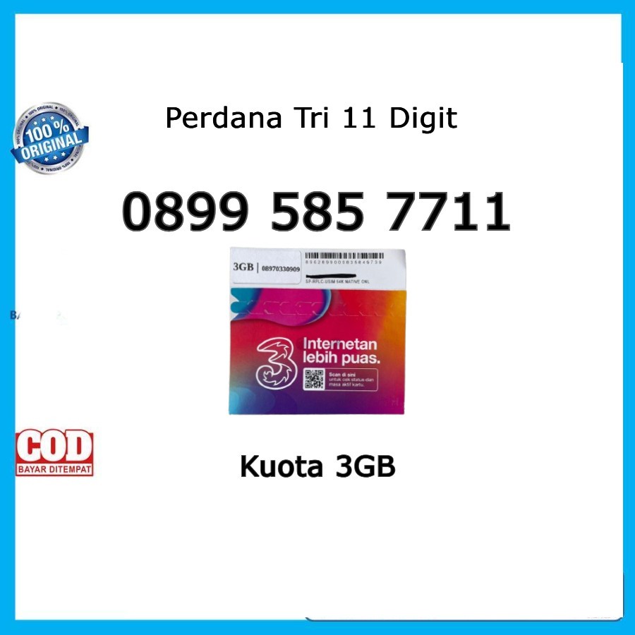 Tri Nomor Cantik 11 Digit 0899 Perdana 3 Nomer Rapi 3GB