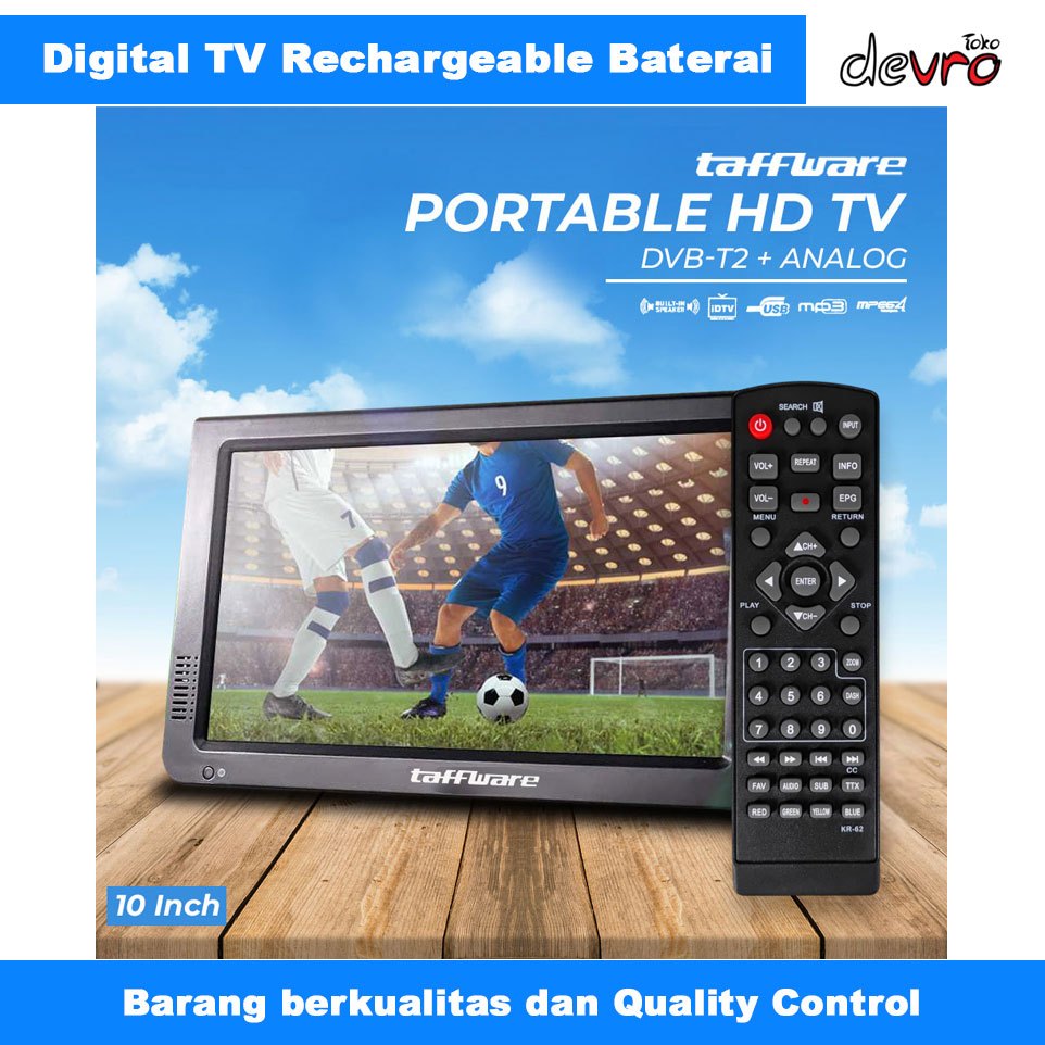TV Digital Rechargeable Baterai Portable TV Monitor 5, 7, 10 Inch DVB-T2 dan Analog AV HD IN - Taffw