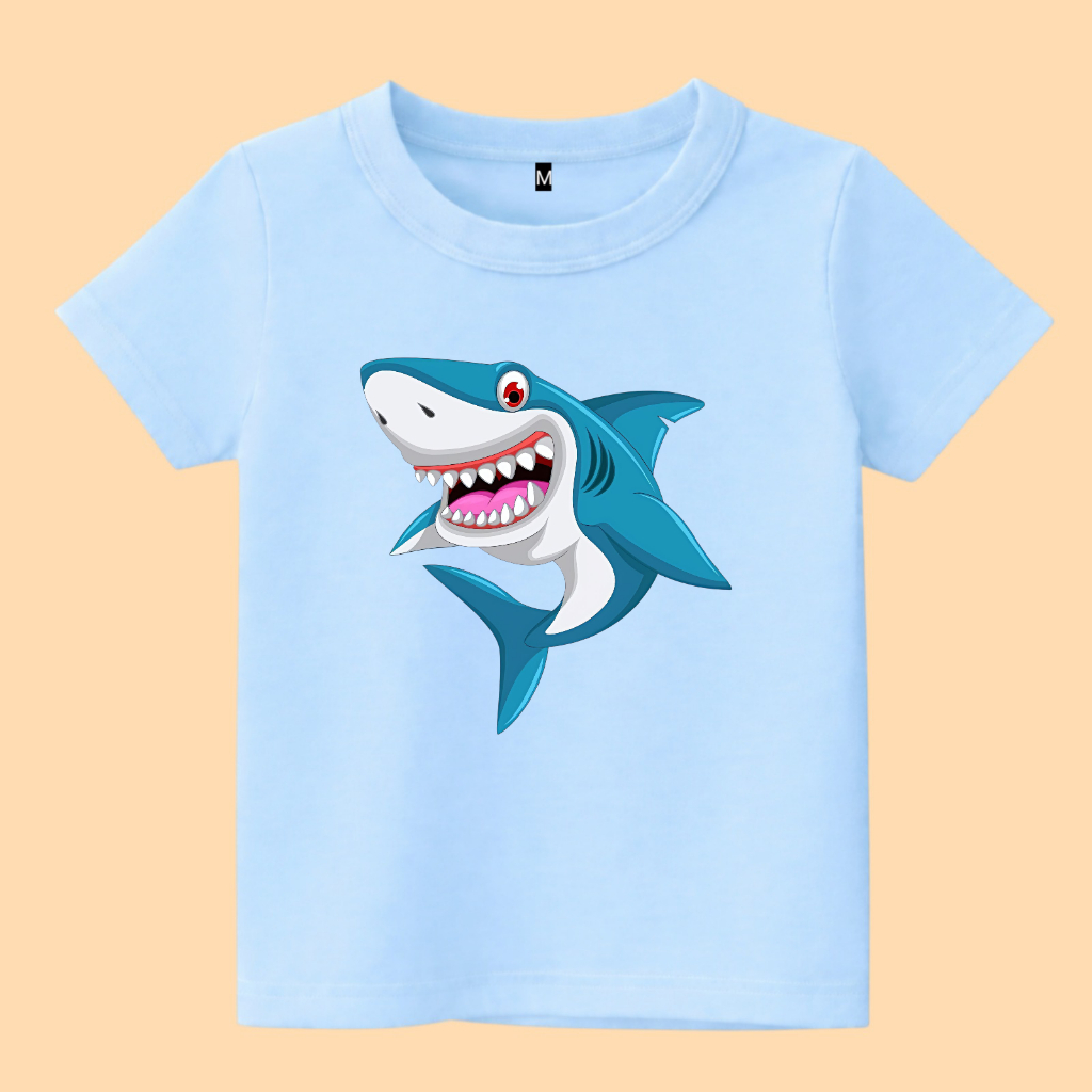 Baju kaos anak ikan hiu shark kartun lucu