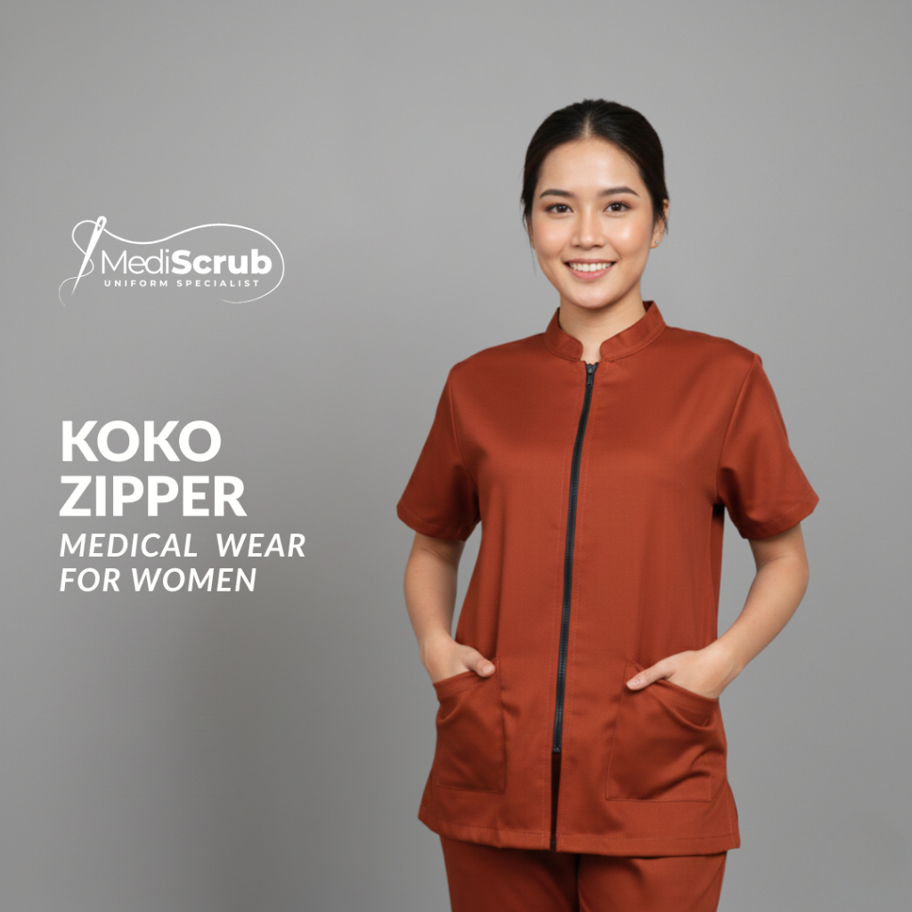 MediScrub - Baju OK Koko Zipper Wanita - Lengan Pendek