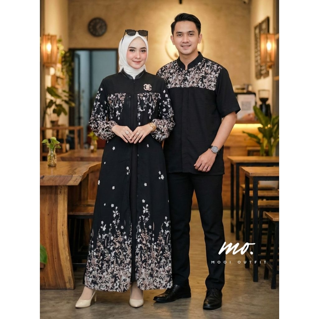 Couple gamis ceruty lebaran pasangan kekinian jumbo ld 110 120 130 kondangan suami istri