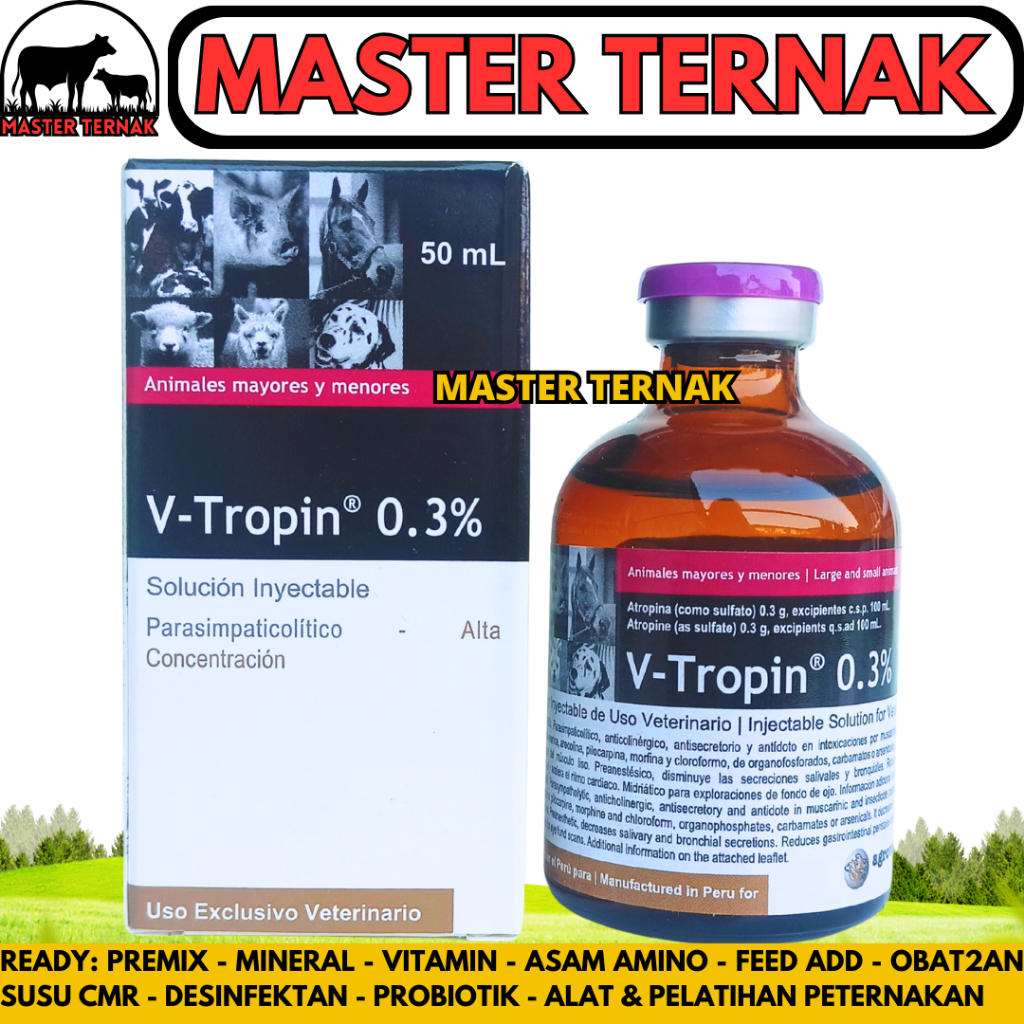 V TROPIN 50ML AGROVET - Obat Hewan Atropin Antidota Ternak Sapi Kuda Kambing Anjing Kucing Vtropin