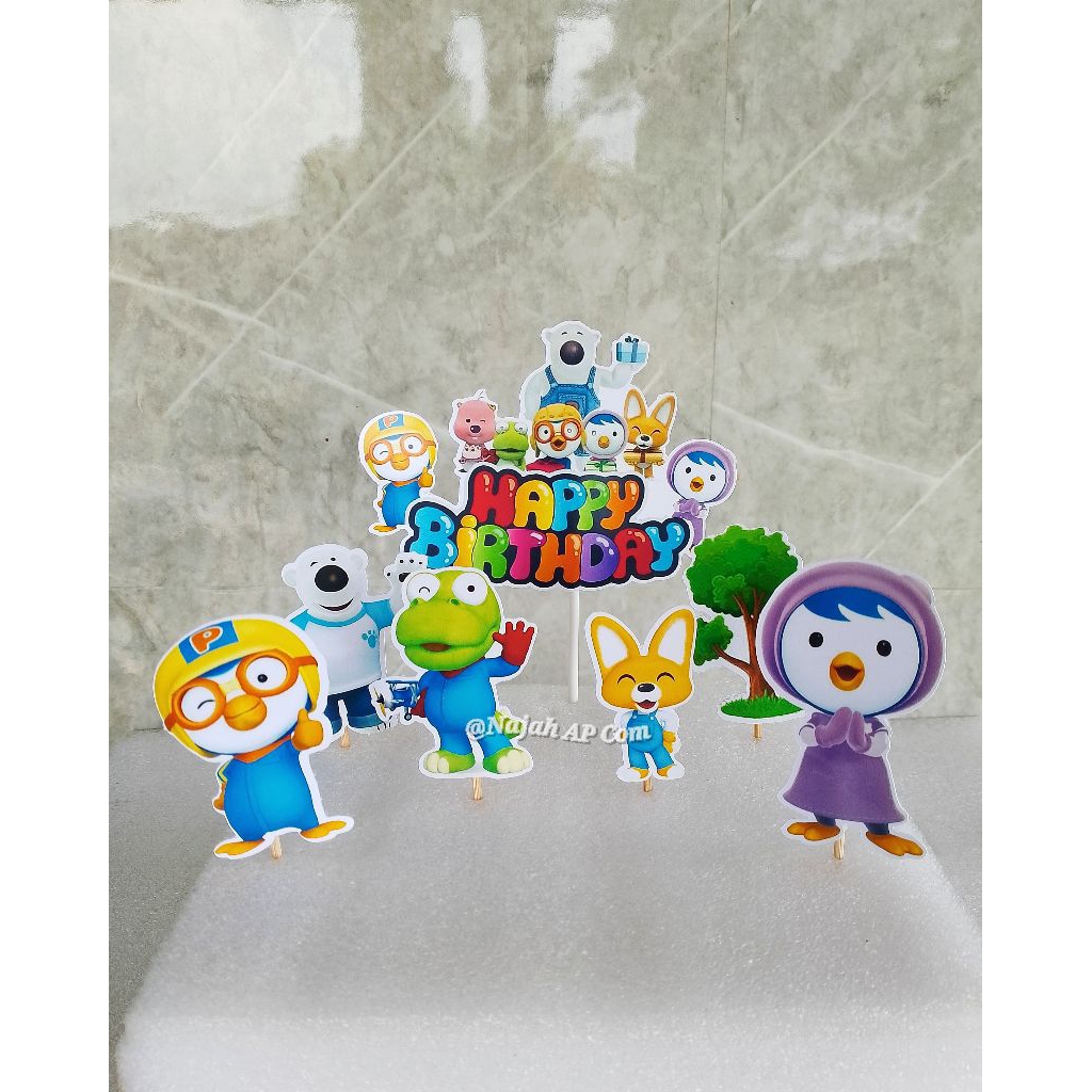 Topper Pororo / Topper cake karakter Pororo / Topper Happy Birthday / Topper kue Ulang Tahun