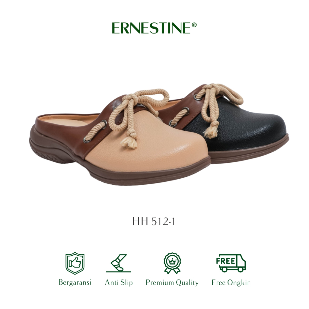 Ernestine Sepatu Sandal Casual Wanita, Warna hitam & apricot, slip on tinggi 2cm, type HH512-1