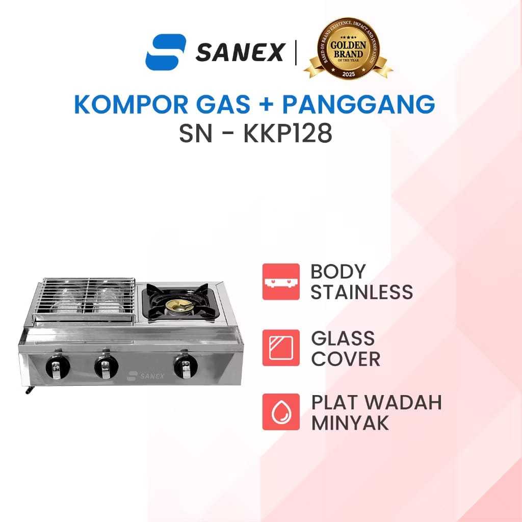 SANEX Kompor Gas + Panggang 2 in 1 SN-KKP128 Kompor Gas 1 Tungku dan Pemanggang 2 Tungku (Sate, Sosi