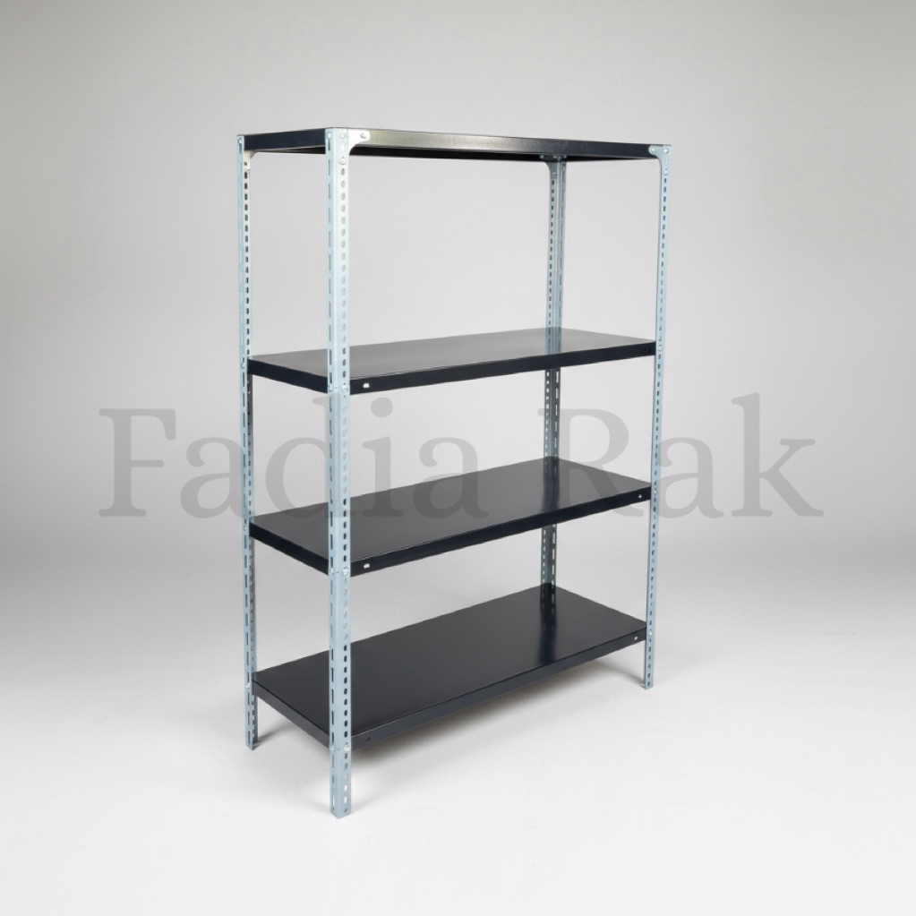 Rak Besi Siku Lubang 4 Susun Tingkat Gudang Arsip Buku Kantor Toko Warung