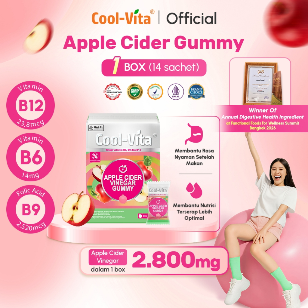 COOLVITA Terbaru 1 Box Apple Cider Vinegar Gummy | Jaga Imun & Nutrisi untuk Tubuh Ideal | Mengandun