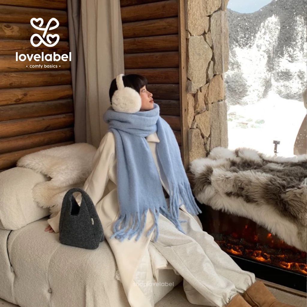 Premium Shoplovelabel Lolly Shawl Scarf - Syal Selendang Wanita Panjang Fuzzy Acrylic Tebal Autumn