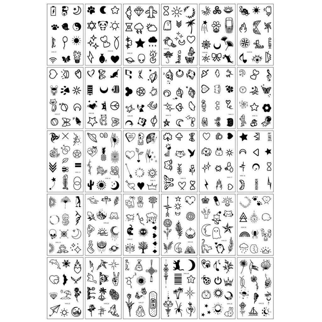 30 PCS Stiker Tato Temporer Grosir 6x10cm Halal Tanpa Bekas Symbol bulan bintang panda bunga musik j