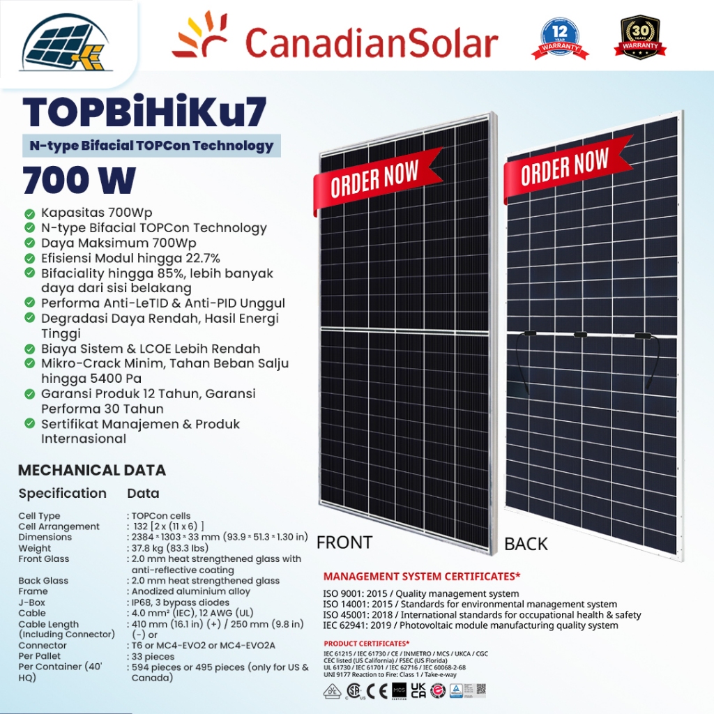 TERBARU Canadian Solar Bifacial 700 Wp Depan Belakang
