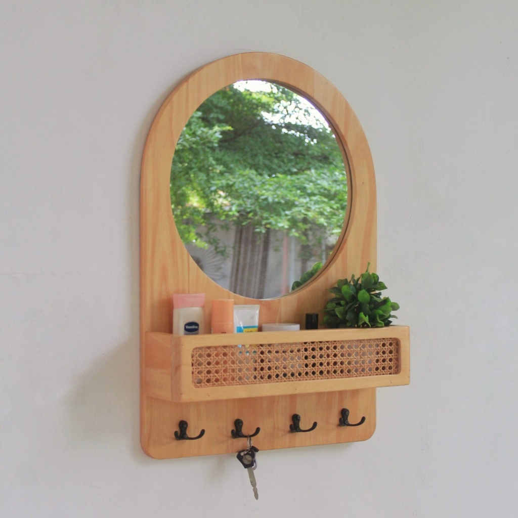 Uwitan Sugo Wall Mirror – Cermin Wajah  Tempel Dinding Aesthetic Minimalis Bahan Kayu Pinus Solid Mi
