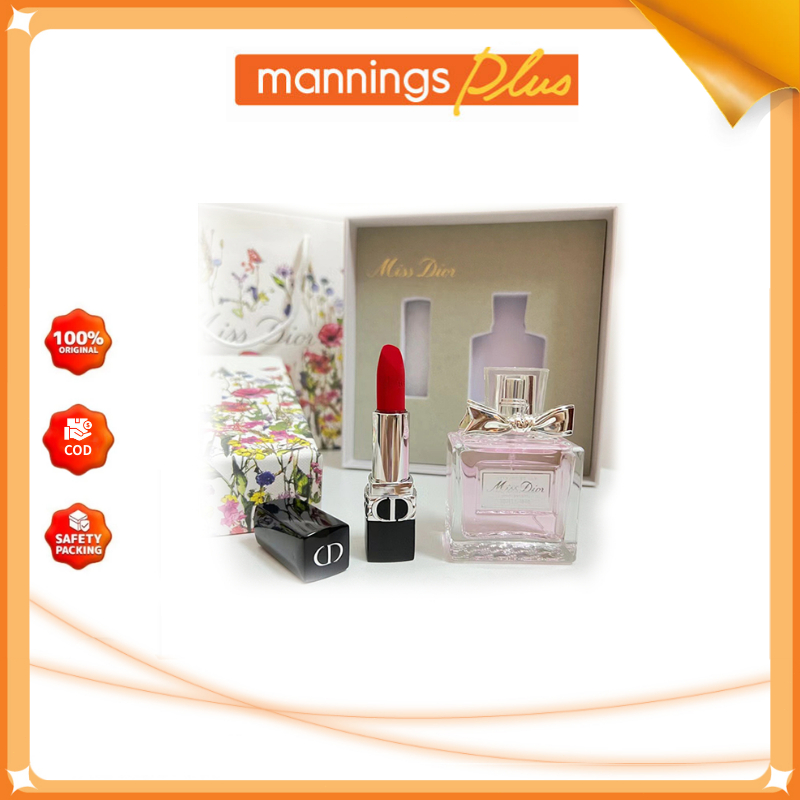 Dior Parfum Gift Set original |Miss Dior Blooming Bouquet Eau De Toilette 50ML+Dior lipstik Velvet #