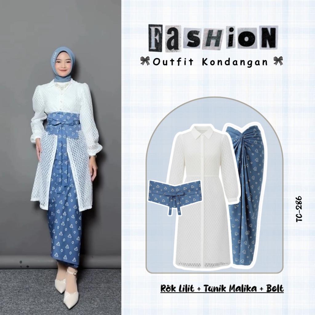 One Set Tunik Brukat Rok Lilit Set Terbaru ( Rok lilit + Tunik + Belt Batik ) Outfit Wanita SET TC-2