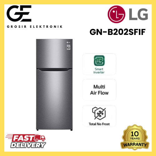 LG Kulkas 2 Pintu 202L Smart Inverter GN-B202SFIF Total No Frost Tanpa Bunga Es Garansi Resmi / 202 
