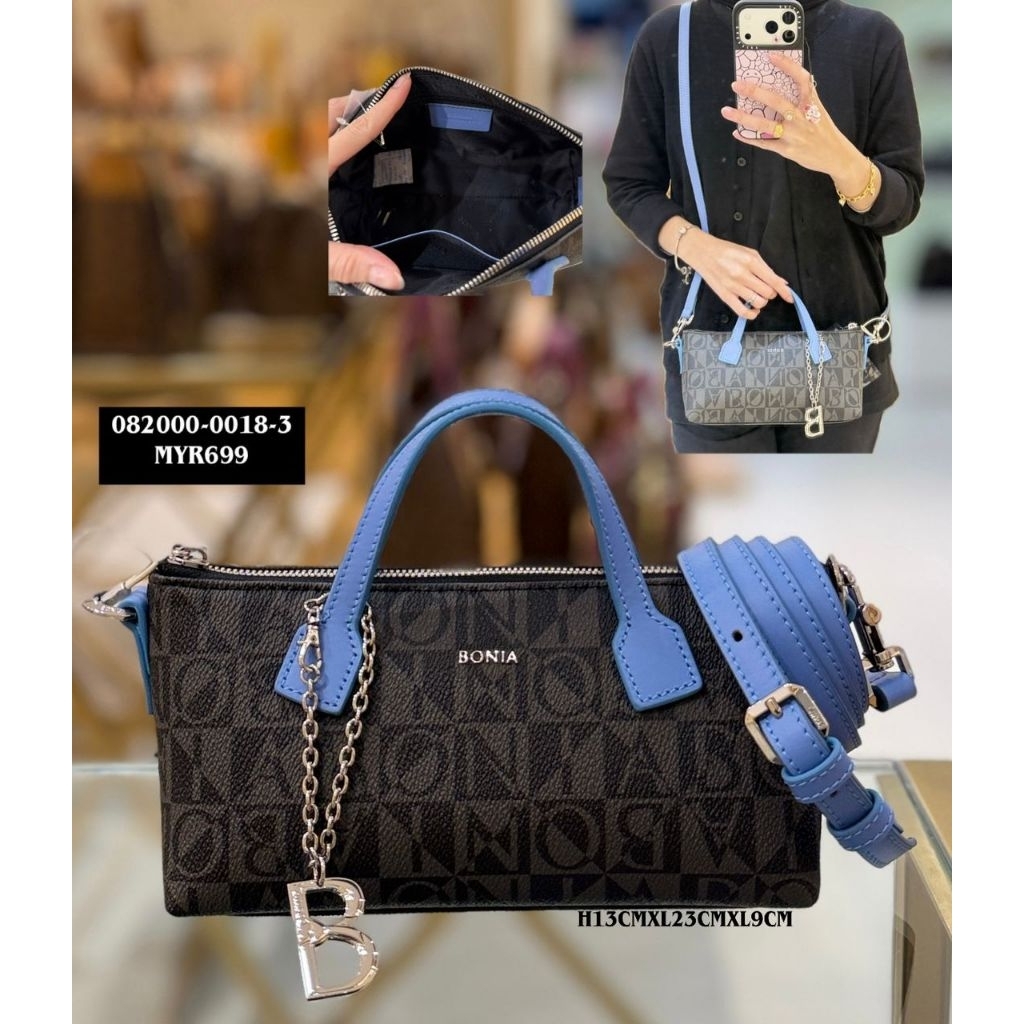 sling bag mini monogram hitam bonia original - biru