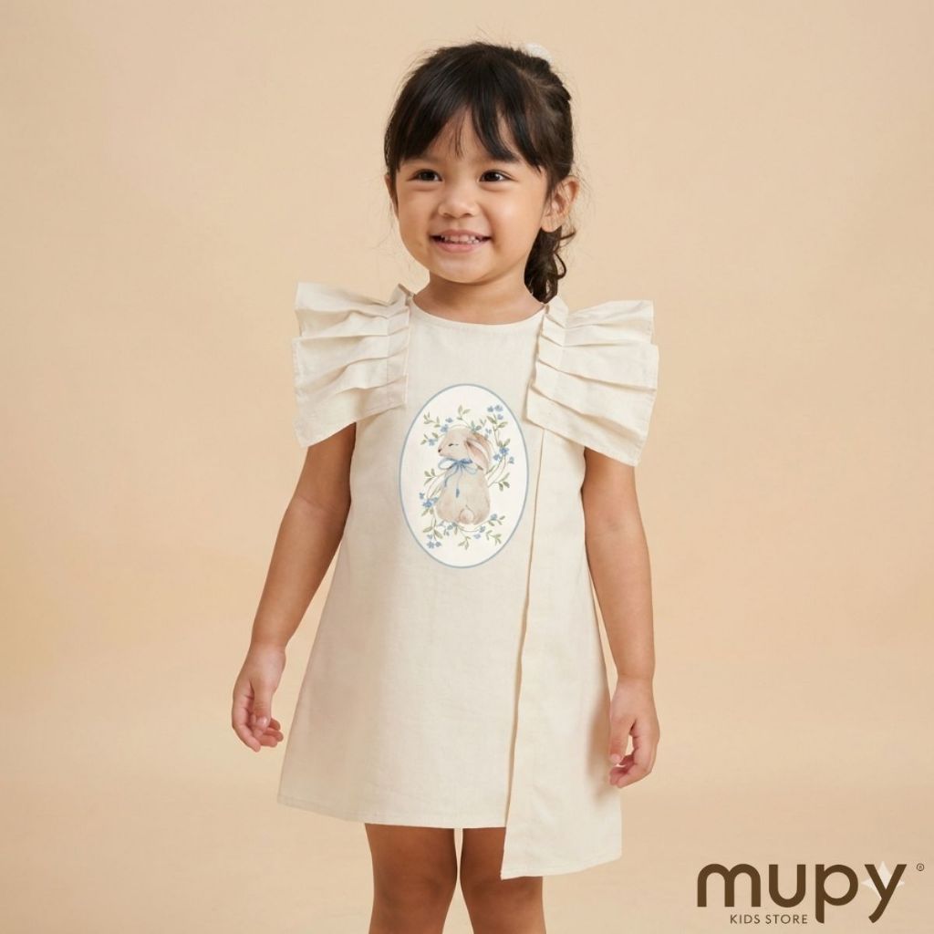 Mupy Kids - Alea Bunny Dress Anak Perempuan Midi Premium Katun Dobby Baju Harian & Acara Spesial