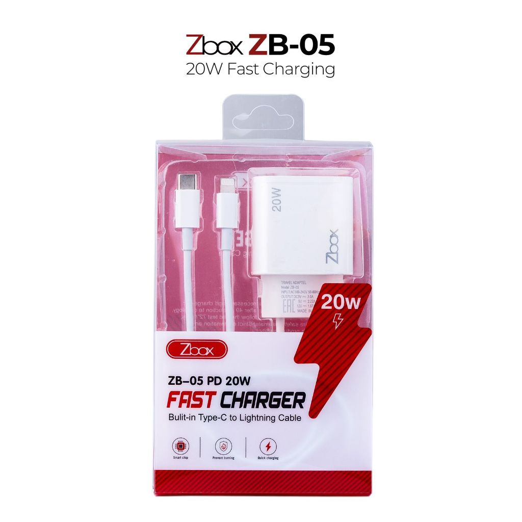 (ZBOX) CHARGER ZBOX ZB-05 | TC FAST CHARGE | TYPE-C TO TYPE-C | TYPE-C TO LIGHTNING | TRAVEL CHARGER