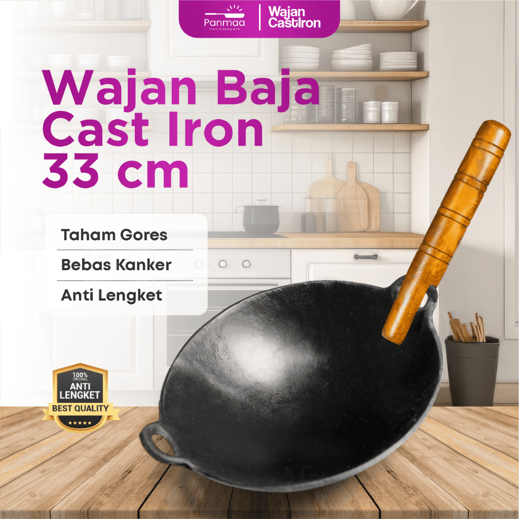 Wajan baja cor 13”(33cm) tebal/wajan nasi goreng bakmi/kuali besi cor cast iron/wajan penggorengan
