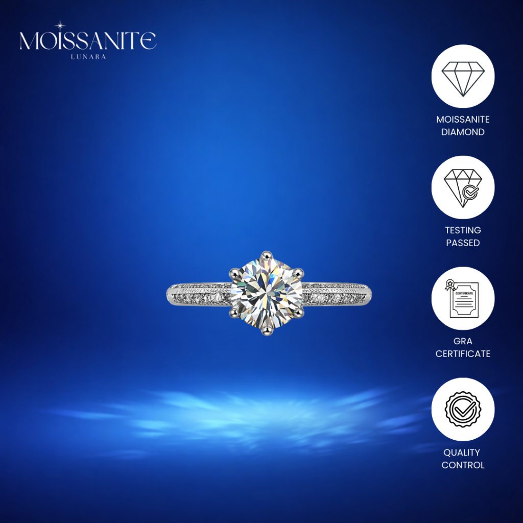 Moissanite Collection - Cincin Moissanite Wanita Bulat Sertifikat GRA Asli Anti Karat – Perhiasan Pe