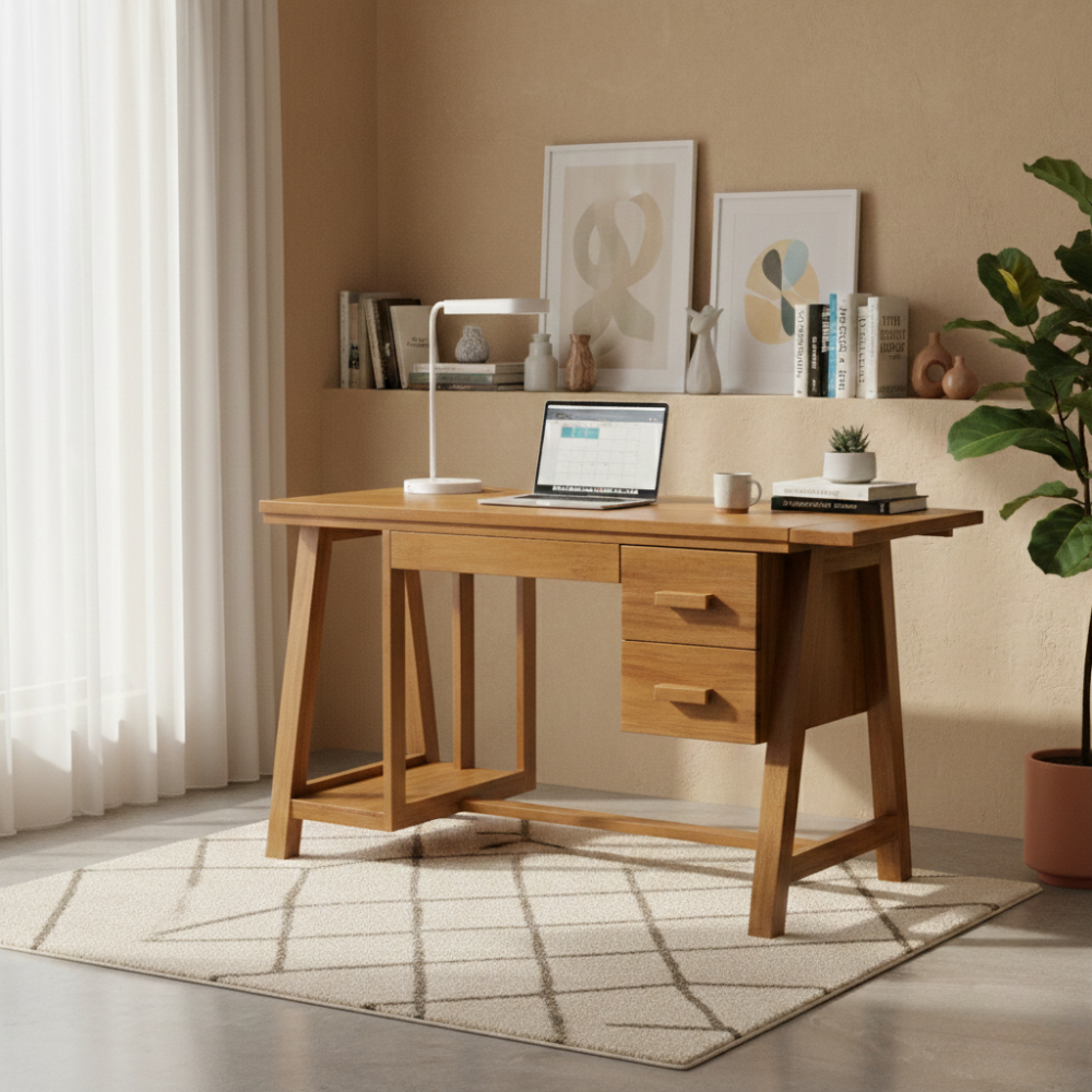 Meja Belajar Meja Komputer Minimalis Kayu Jati Solid