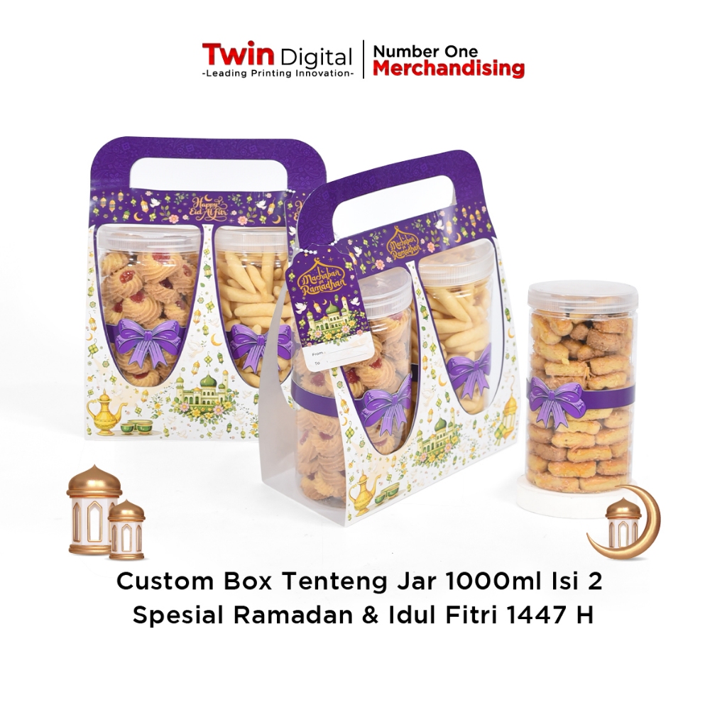 Twindigital Box Tenteng Kemasan Toples Tabung 1000ml Isi 2 - Box Jinjing Hampers Idul Fitri