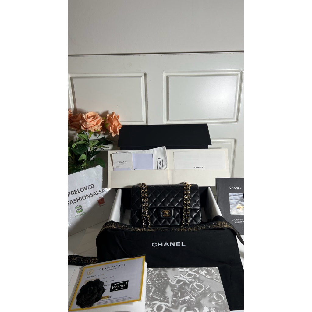 nego preloved 2023 Classic Madium Lambskin black Lambskin GHW Double Flap Bag authentic