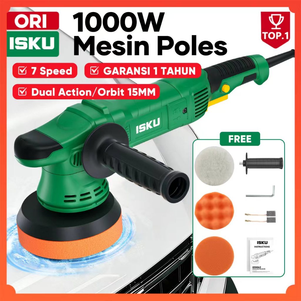 ISKU Mesin Poles Mobil Motor Dual Action 15mm 6 Inch 1000W DA Polisher Alat Mengkilapkan Cat Salon A