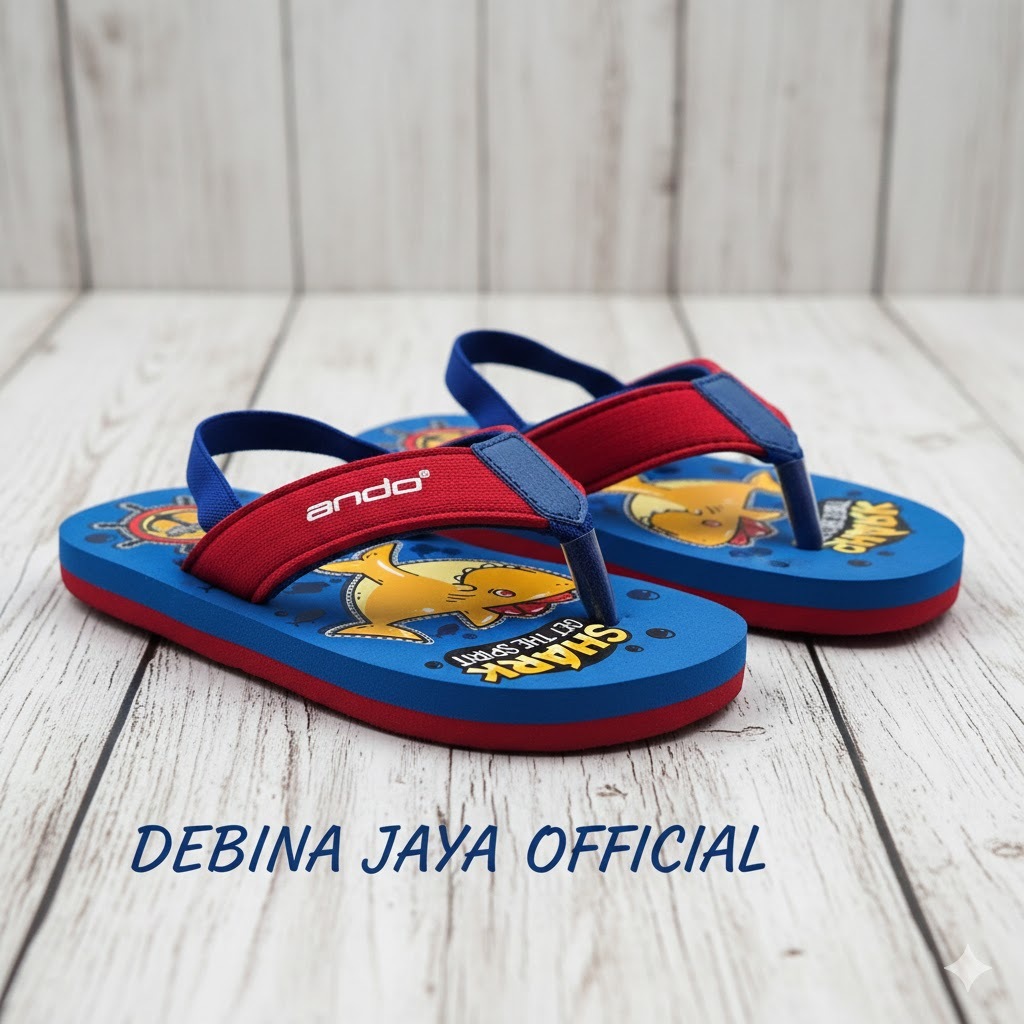 Debina jaya Official – Sandal Ando SHARK-B   – No. 24-27 – Sandal Anak Ando Japit Spon Eva Printing 