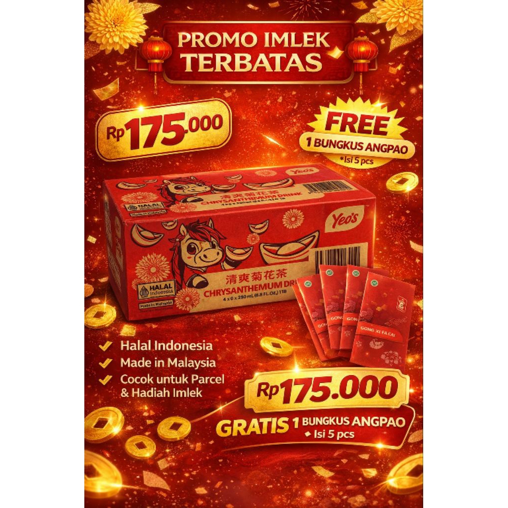 Yeos teh Chrysanthemum / Krisan  uht 250 ml kemasan imlek + free kertas angpao