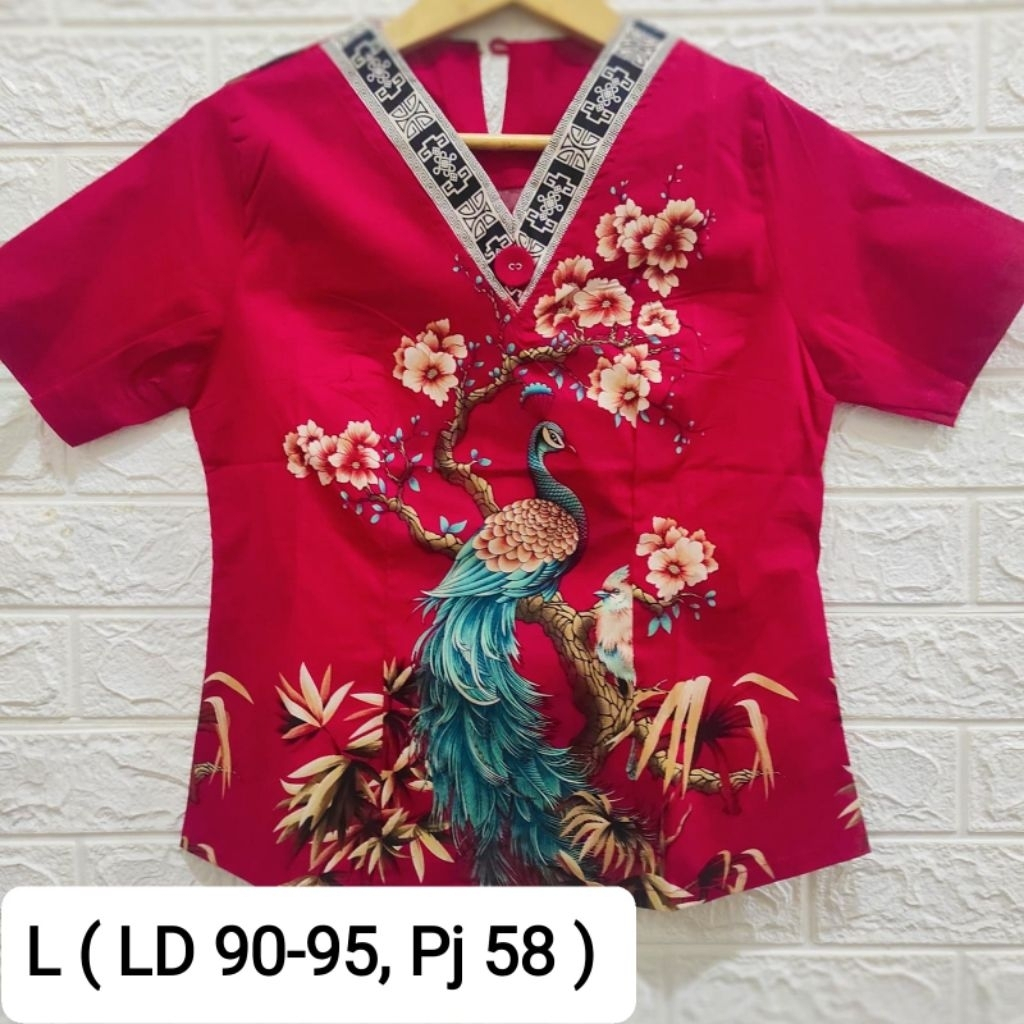 Blouse Batik Merah Imlek Atasan Batik Wanita AB-05