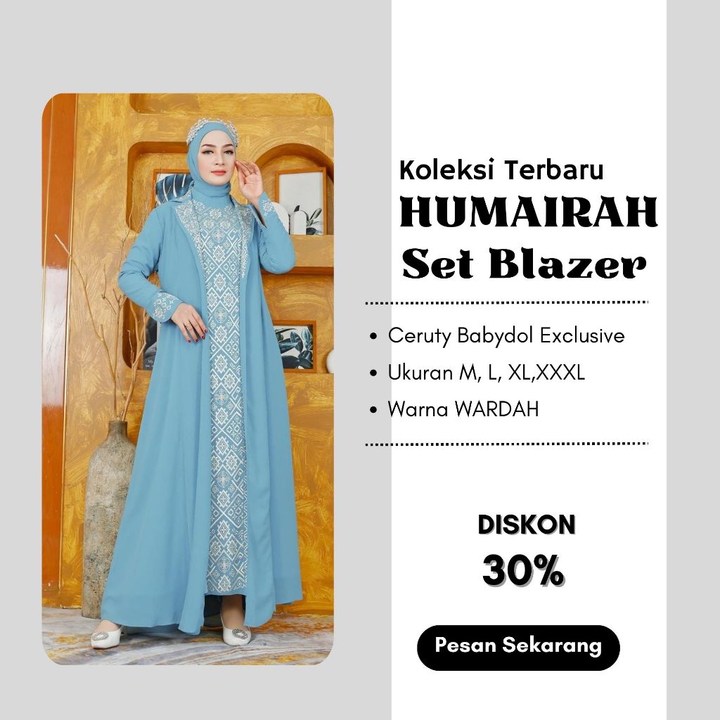 LARFA Exclusive Humairah Set – Gamis Blazer Wanita Kekinian Bordir Kerancang Premium (M–XXXL)
